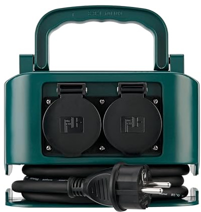 REV Stromverteiler, Verteilersteckdose Outdoor 4fach, 2m, max. 3500W, grün