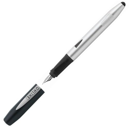 ONLINE Schreiblern-Füller Switch Starter, Anfänger-Feder für Rechtshänder, ergonomischer Patronen-Füller für Schüler, Stylus-Tip für Schreibübungen auf Tablets, inkl. Standard-Tintenpatronen, Blau