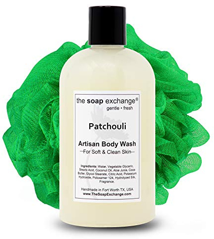 The Soap Exchange Body Wash - Patchouli Scent - Hand Crafted 12 fl oz / 354 ml Natural Artisan Liquid Soap for Hand, Face & Body, Shower Gel, Cleanse, Moisturize, & Protect. Made in the USA.