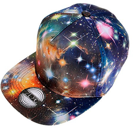 ZYLC Flatcap/Baseballm¨¹TZE, Unisex, Bedruckt, Motiv: Galaxie, Flacher Schild, gr??enverstellbar durch Druckknopflasche, Hip-Hop-Stil - Schwarz