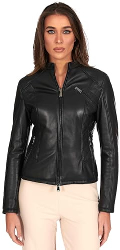 D'Arienzo Giacca in Pelle Donna Nera Trapuntata Giubbino Biker Giubbotto Moto Vera Pelle Made in Italy GENY Nero/M