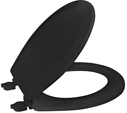 Bath Bliss Beveled Standard Round Toilet Seat | Wooden | Resists Peeling and Chipping | Adjustable Quick Attach Non-Slip Hinges | Black