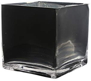 WGV Black Cube Glass Vase, Candle Holder, 6x6x6, Floral Accent, Planter Terrarium, Wedding Party Event Home Office Decor, 1 Piece