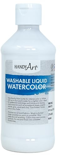 Handy Art Washable Liquid Watercolor Paint, Mixing White, 8 oz Bottle