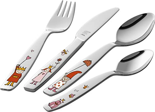 ZWILLING Prinzessin Emilie Kinderbesteck-Set, 4-teilig, mit bunten Prinzessin Motiven, Für Kinder ab 3 Jahren, 18/10 Edelstahl, Silber