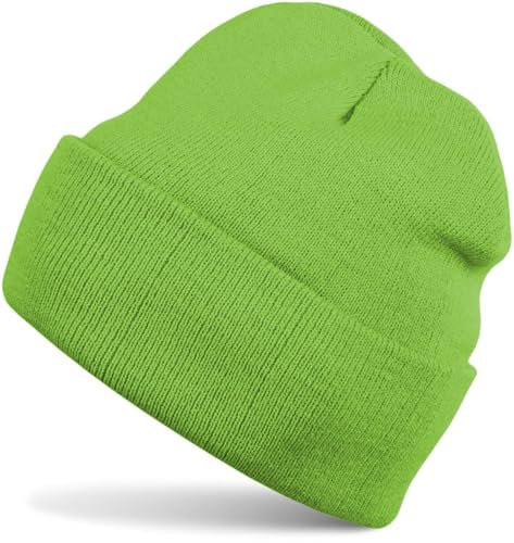 styleBREAKER Unisex Beanie Strickmütze Einfarbig, Feinstrick Mütze doppelt gestrickt, warme Winter Strickbeanie 04024029, Farbe:Limettengrün