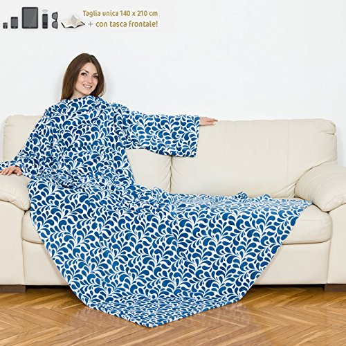 KANGURU Coperta con maniche pile plaid deluxe FLORAL con tasca frontale inverno morbido