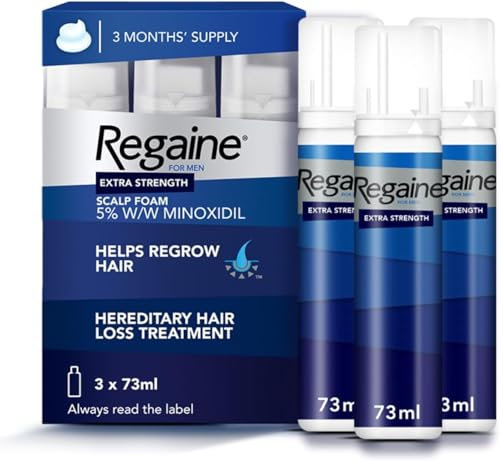 Regaine For Men Extra Strength Foam - Scientifically Proven To Help Stop Hereditary Hair Loss - Minoxidil Foam for Hair Regrowth - (3 x 73ml), Packaging May Vary