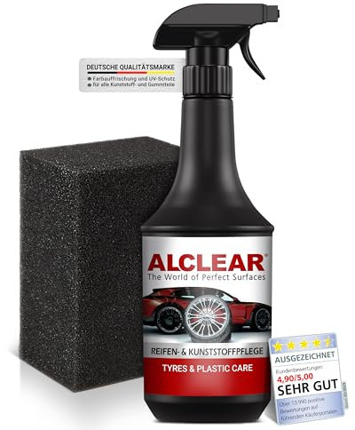 ALCLEAR 721RK cuidado de neumáticos y plásticos, cuidado de gomas, acabado satinado, 1.000 ml, con esponja de aplicación, negro