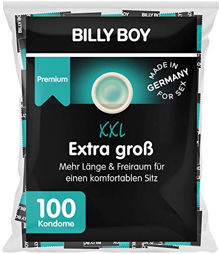 Billy Boy Extra Groß Kondome – extra lang (195mm) & breit (bis zu 62mm), XXL Kondome, transparent, 100-Stück