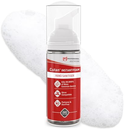 SC Johnson Professional Cutan InstantFOAM – Alcohol-Based Foam Hand Sanitiser – Full Virucidal Protection – Non-Sticky – Perfume Free – Dye Free – 47ml Pocket Bottle – For Professional Use Only