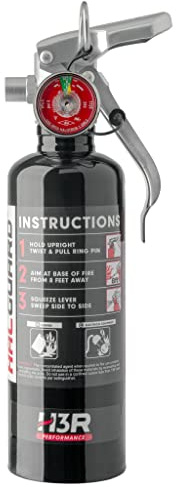 HalGuard Compact Fire Extinguisher for Vehicles, Race Cars & Trucks | Clean Halotron – No Powder, No Mess | Rechargeable & Safe for Engine, Interior, Electronics | UL Listed | Black 1.4 lbs