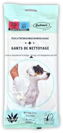 Bubimex Gants Easy Clean - Gants Hygiéniques de Nettoyage pour Chiens et Chats - Nettoie et Désodorise - Aux Extraits d'Aloe Vera - Pour l'hygiène de vos animaux de compagnie