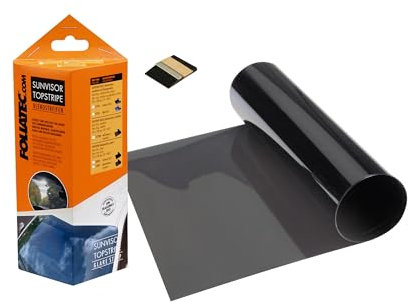 FOLIATEC TOPSTRIPE Blendstreifen Tönungsfolie Sonnenschutzfolie Windschutzscheibe Folie mit effektivem Sonnenschutz durch Tönung, Grauschwarz, 15 x 152 cm