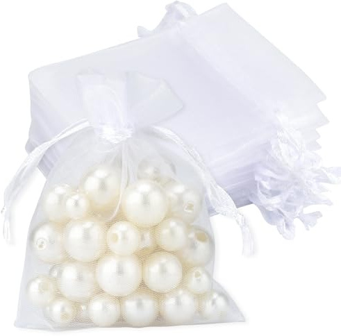 jijAcraft 100pcs Bolsas de Organza de Regalo Bolsitas de Organza 7x9cm para Boda Favores, Joyas y Dulces (Blanco)