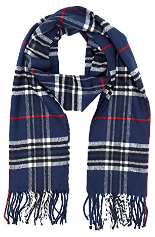 Achillea Classic Plaid Check Cashmere Feel Winter Scarf (Navy Plaid)