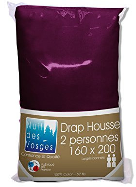 Nuit des Vosges 2101331 Cotoval Spannbettlaken Uni Baumwolle Aubergine 160 x 200 cm