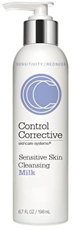 CONTROL CORRECTIVE Sensitive Skin Cleansing Milk, 6.7 Oz - Creamy, Calming Cleanser With Soothing Liden Flower, Gentle, Comfrey, Aloe Vera, Chamomomile Extracts, Removes Make-Up & Daily Build Up