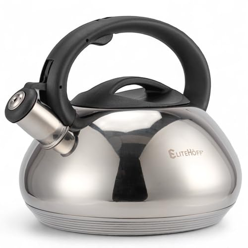 EliteHoff Hervidor de agua de inducción – 3L – Tetera de acero inoxidable con silbido automático, hervidor de flauta plateado, hervidor de inducción, hervidor de silbato para todas las placas