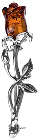 Ian and Valeri Co. Amber Sterling Silver Fine Rose Pin Brooch