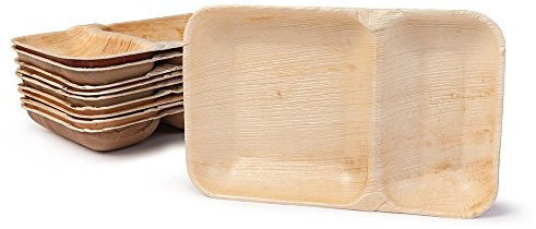 BIOZOYG Palmware Plato de Hoja de Palma, 25 uds, Rectangular, 2 Compartimentos, 25x14 cm, Biodegradable