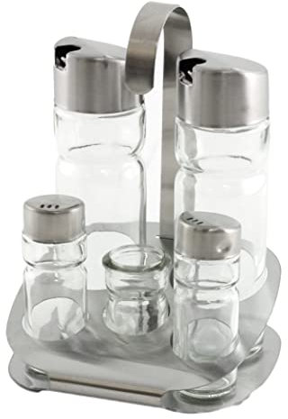 ILSA Stand Olio, Aceto, Sale, Pepe, Stuzzicadenti, set 5 pz, Acciaio Inox, cm 12,5x13,5