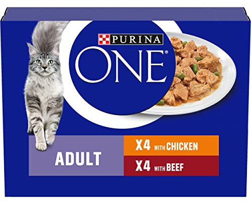 PURINA ONE | Cat Food, Chicken and Beef, 8 x 85g