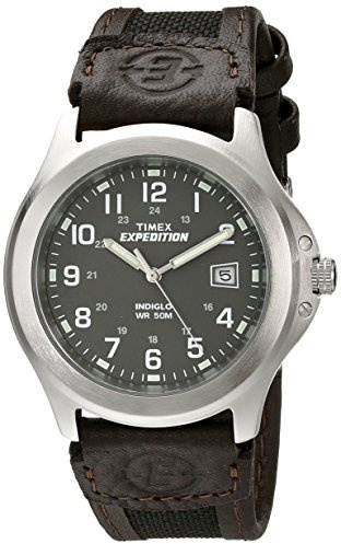 Timex Men's T40091 Expedition Metal Field Black/Brown Nylon/Leather Strap Watch