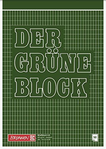 Baier & Schneider Brunnen 1052639 Briefblock / Schreibblock / Der grüne Block (A4, rautiert, 50 Blatt, 60g/m²)
