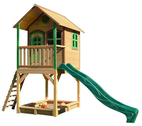 AXI Sarah Casa Infantil de Madera FSC con arenero y Tobogan Verde | Casita de Juegos para ninos de Jardin/Exterior | Parque Infantil en Marron y Verde.