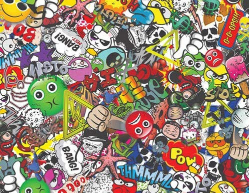 MST-DESIGN Wassertransferdruck Folie I WTD Stickerbomb bunt CD-574-MS 100 cm Breite I 1 Meter I Wassertransferdruckfilm WTP Water Transfer Printing Hydrographics