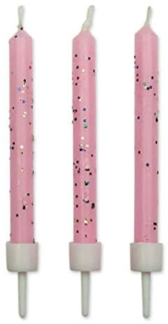 PME Pink Glitter Candles, 10-Pack , 0.5 x 0.5 x 6.2 cm, Packaging May Vary