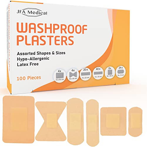 JFA Wasserfeste Pflaster, 6 verschiedene Größen, 100 Pflaster pro Packung