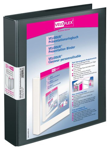 VELOFLEX 4148180 - Präsentations-Ringbuch Velodur, DIN A4, 4-Ring-Mechanik, 272 x 315 x 46 mm, mit Außentaschen, schwarz