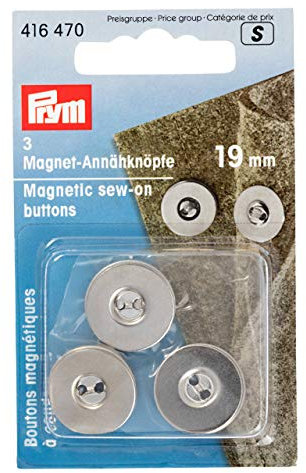Prym 416470 Magnet-Annähknöpfe 19 mm silberfarbig Buttons, Metall, Silber