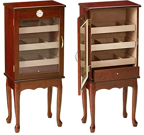 Prestige Import Group Belmont Freestanding Cigar Humidor Cabinet on Legs w/Glass Door - Bronze Mahogany Finish - 600 Capacity