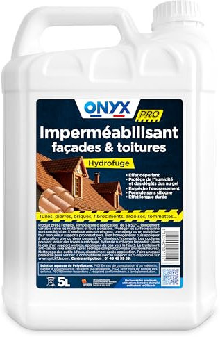Onyx Professionnel - Imperméabilisant Hydrofuge Façades et Toitures, Supports Poreux - Effet Déperlant, Protection Longue Durée - Fabrication Française - 5L