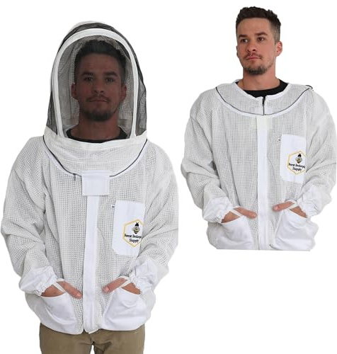 Ventilated Bee Jacket for Men and Women with Gloves and Detachable Fencing Veil, 3-Layer Beekeeping Jacket, YKK Brass Zippers (Medium)