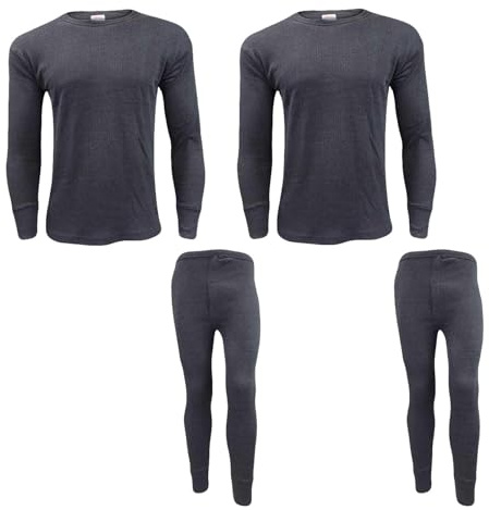 Gaffer Mens Thermal Sets 2 Pack Long Sleeve Tshirt Johns Bottoms T Shirt Ski Wear Dark Grey Charcoal XX-Large 2XL XXL