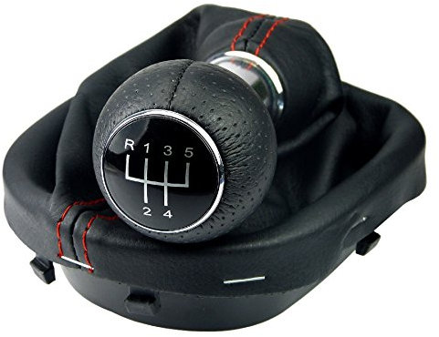 L&P A263-8 Schaltsack Schaltmanschette Schwarz Rot Schaltknauf 5 Gang kompatibel mit VW Touran 1T Caddy III 3 Rahmen Knauf perforiert Plug Play Ersatzteil für 1T0711113 2K0711113 1T0711456