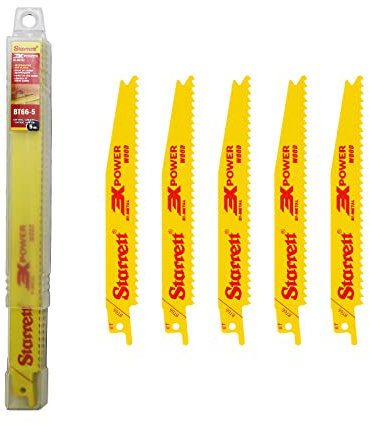 Starrett Wood Cutting Reciprocating Saw Blade - 5 Pieces BT66-5 Bi-Metal 150 mm/6 Inch 6 TPI Unified Shank - Compatible with Bosch Dewalt Makita & Many Others