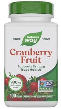 Nature's Way Cranberry Fruit Capsules, Cranberry for Urinary Tract Health Support*, Whole Fruit Formula, 930 mg per 2-Capsule Serving, Vegan Supplement, Non-GMO Project Verified, 100 Capsules