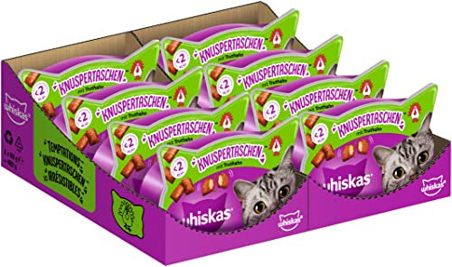 Whiskas Knuspertaschen Katzensnacks mit Pute, 8x60g (8 Packungen) - unterschiedliche Produktverpackungen erhältlich
