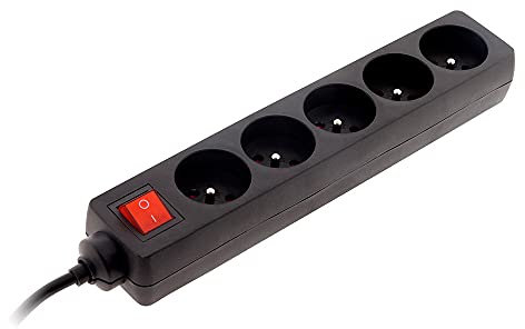 Bloc 5 Prises 16A 2P+T + Interrupteur - Noir - Zenitech