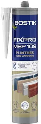 Bostik FIXPRO – Mastic Plinthes Tous Matériaux MSP 109 – Colle de Fixation Plinthes – Intérieur/Extérieur – Mastic Hybride Polymère – Prise Immédiate – Blanc – Cartouche 290 ml