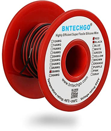 BNTECHGO 28 Gauge Silicone Wire Spool Red and Black Each 50ft 2 Separate Wires Flexible 28 AWG Stranded Tinned Copper Wire