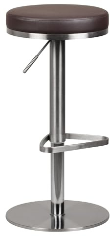 Wohnling Barhocker WL1.612 Braun Edelstahl höhenverstellbare Sitzhöhe 57-82 cm, Barstuhl Modern 360° Drehbar, Tresenhocker mit Standfuß, Design Bistrohocker Hoch, Tresenstuhl-Sitz Gepolstert