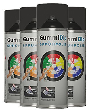 Gummi Dip Sprühfolie 12000001 Flüssiggummi Spray 4er Set, 4x400 ml, schwarz glänzend