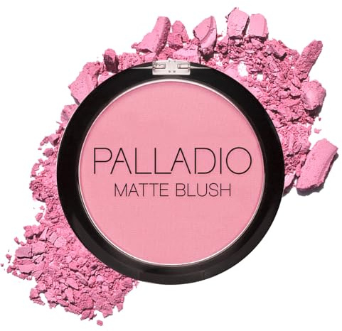 Palladio Matte Blush, Brushes onto Cheeks Smoothly, Soft Matte Look and Even Finish, Flawless Velvety Coverage, Effortless Blending Makeup, Flatters the Face, Convenient Compact, Berry Pink