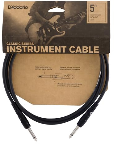 D'Addario Guitar Cable - Guitar Lead - 1/4 Inch Male to 1/4 Inch Male Evans - Classic Series - 5 Feet/1.52 Meters - Straight Ends - 1 Pack